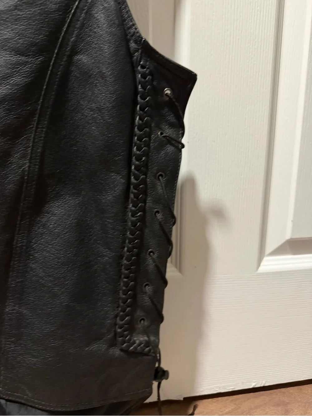 Men's Black Leather Braid-Trim Vest by Leather USA